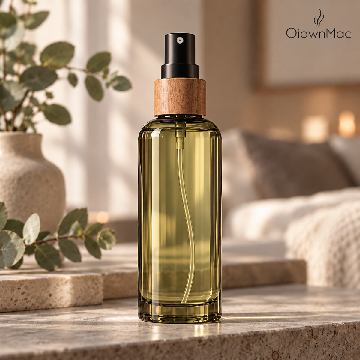 Olive Glass Wood Accent Home Fragrance Mist