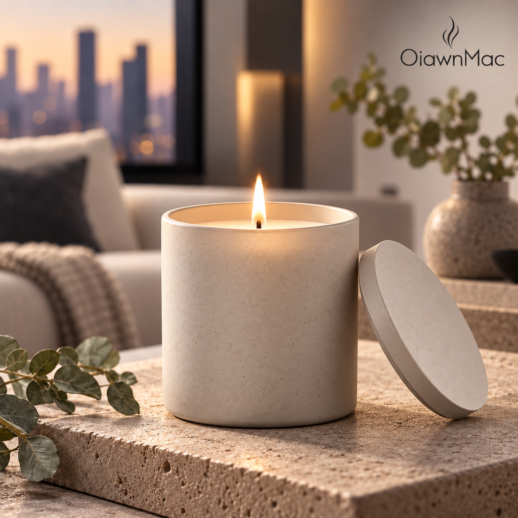 Soft Ivory Stone-Look Scented Candle