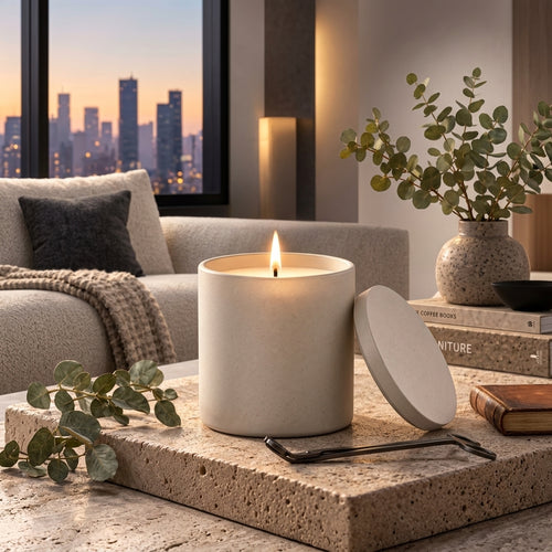 Soft Ivory Stone-Look Scented Candle
