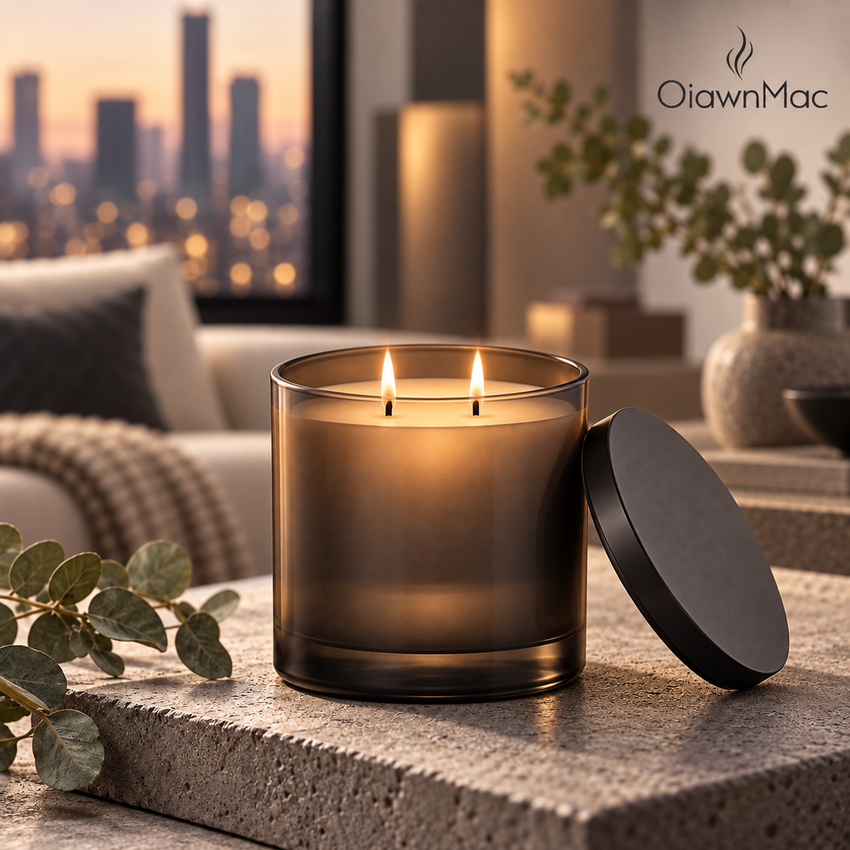 Amber Glass Double-Wick Scented Candle