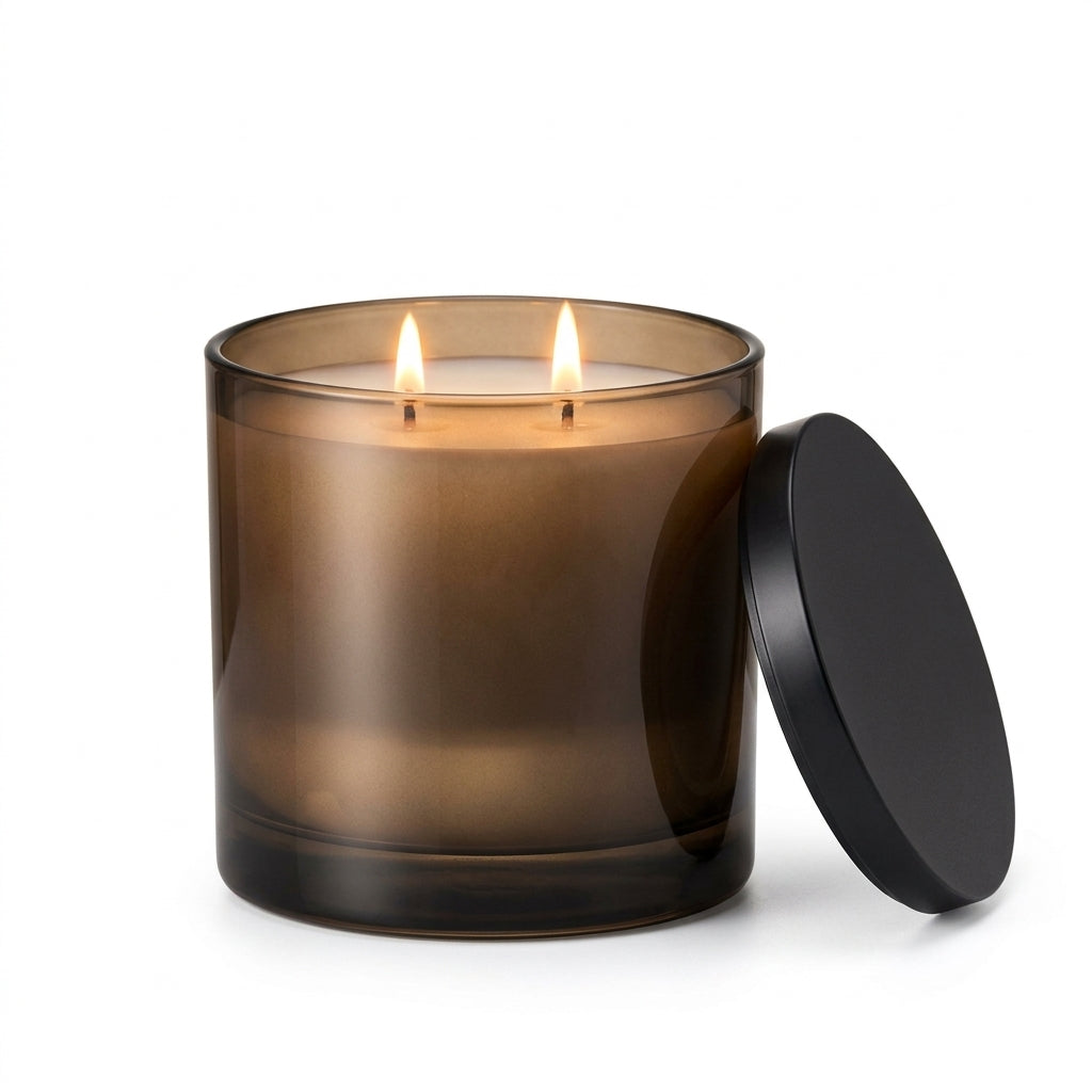 Amber Glass Double-Wick Scented Candle