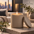 Ribbed Sand Ceramic-Look Scented Candle