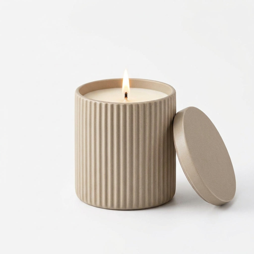 Ribbed Sand Ceramic-Look Scented Candle