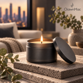 Low-Profile Matte Black Scented Candle Tin