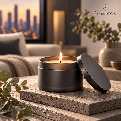 Low-Profile Matte Black Scented Candle Tin